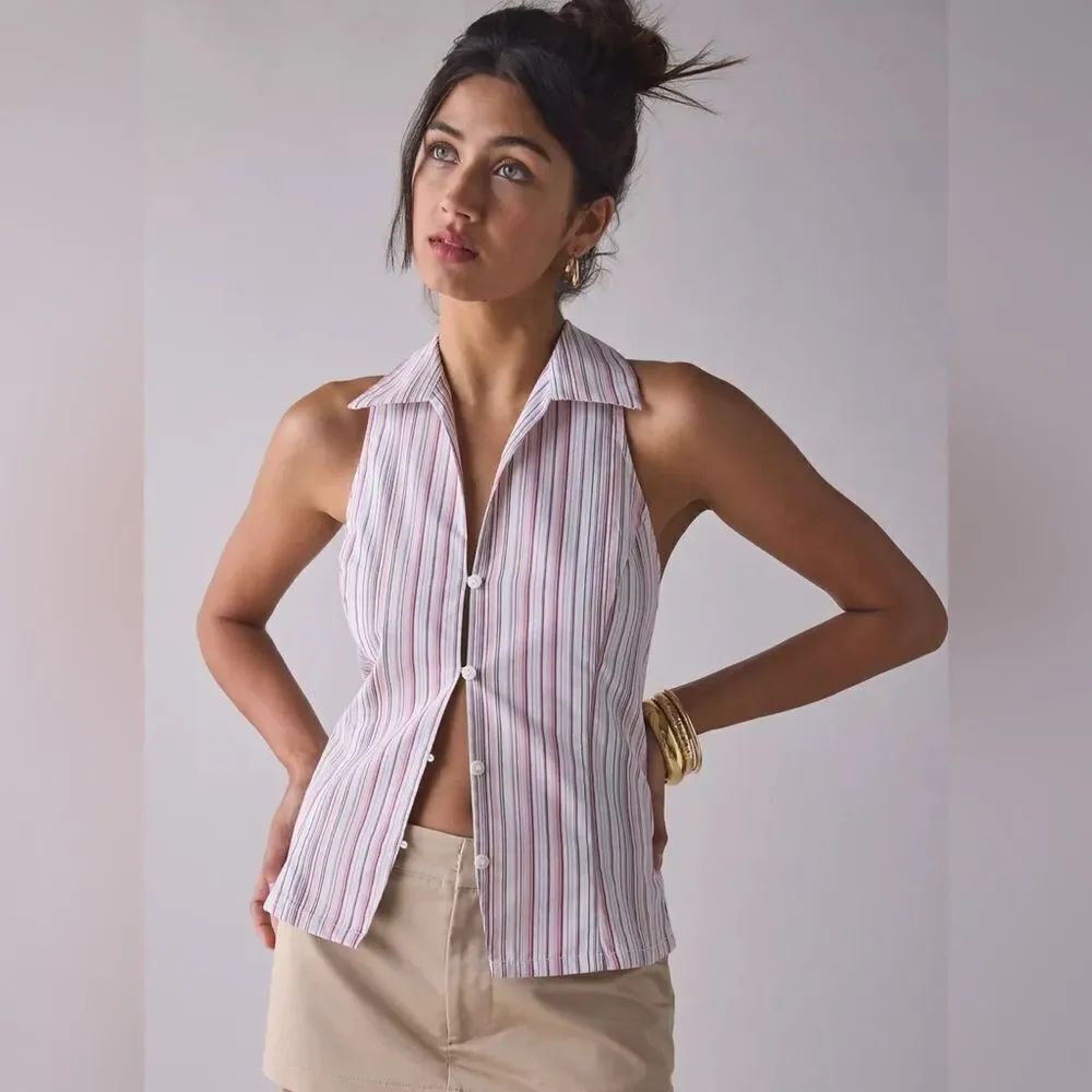 NWT Urban Outfitters Party Girl Cotton-Blend Button Down Sleeveless XL (fits Lg)